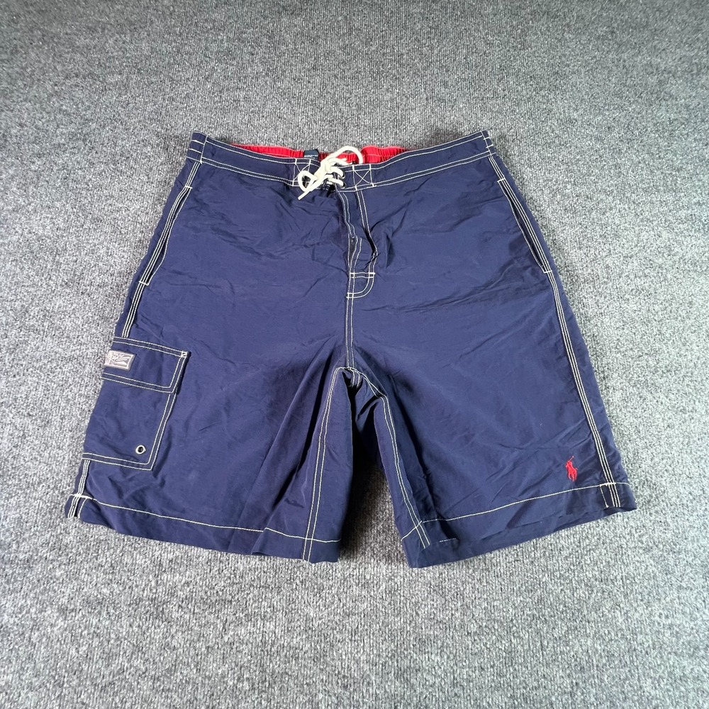 Polo Ralph Lauren Board Shorts Men Large Navy Drawstring Mesh Lining Swim Trunks